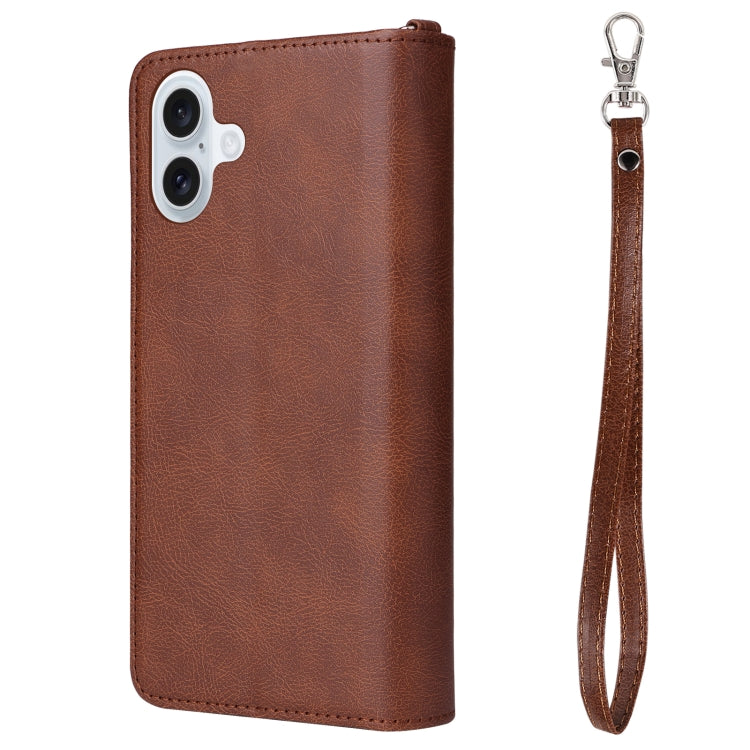 For iPhone 16 Plus Solid Color 2 in 1 Zipper Shockproof Phone Case(Brown) - free shipping - PMC Jewellery - Order now!
