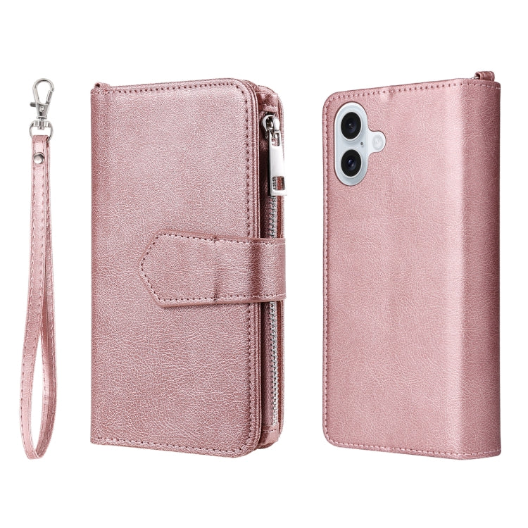 For iPhone 16 Plus Solid Color 2 in 1 Zipper Shockproof Phone Case(Rose Gold) - iPhone 16 Plus Cases by PMC Jewellery | Online Shopping South Africa | PMC Jewellery | Buy Now Pay Later Mobicred