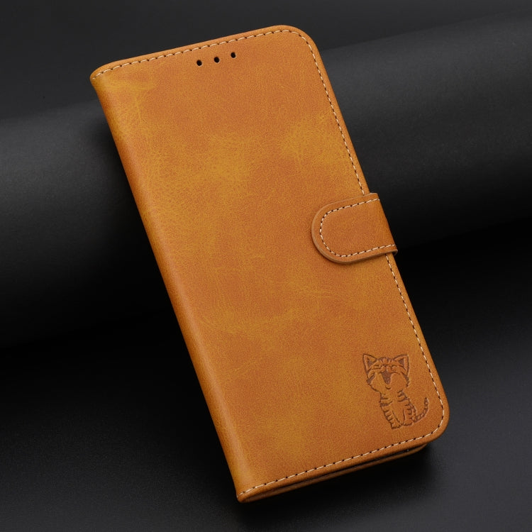 For Samsung Galaxy S25 Ultra 5G Embossed Happy Cat Pattern Flip Leather Phone Case(Yellow) - Galaxy S25 Ultra 5G Cases by PMC Jewellery | Online Shopping South Africa | PMC Jewellery | Buy Now Pay Later Mobicred