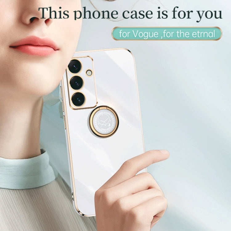 For Samsung Galaxy S24 FE 5G XINLI Straight 6D Plating Gold Edge TPU Shockproof Case with Ring Holder(Mint Green) - Galaxy S24 FE 5G Cases by XINLI | Online Shopping South Africa | PMC Jewellery | Buy Now Pay Later Mobicred