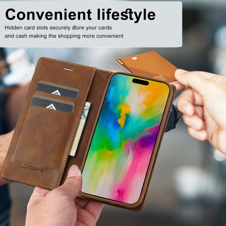 For iPhone 16 Pro LC.IMEEKE RFID Anti-theft Leather Phone Case(Brown) - iPhone 16 Pro Cases by LC.IMEEKE | Online Shopping South Africa | PMC Jewellery | Buy Now Pay Later Mobicred