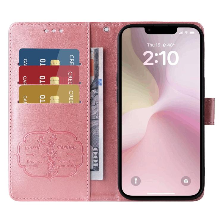 For iPhone 16e Embossed Butterfly Flowers Leather Phone Case(Rose Gold) - free shipping - PMC TechLife - Order now!