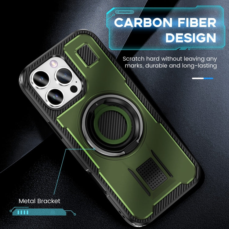 For iPhone 16 Pro Ring Holder Carbon Fiber PC Hybrid TPU Phone Case(Army Green) - iPhone 16 Pro Cases by PMC Jewellery | Online Shopping South Africa | PMC Jewellery | Buy Now Pay Later Mobicred