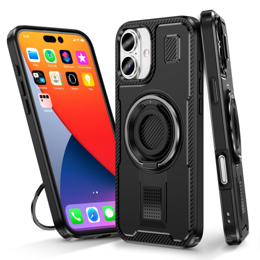 For iPhone 16 Plus Ring Holder Carbon Fiber PC Hybrid TPU Phone Case(Black) - iPhone 16 Plus Cases by PMC Jewellery | Online Shopping South Africa | PMC Jewellery | Buy Now Pay Later Mobicred