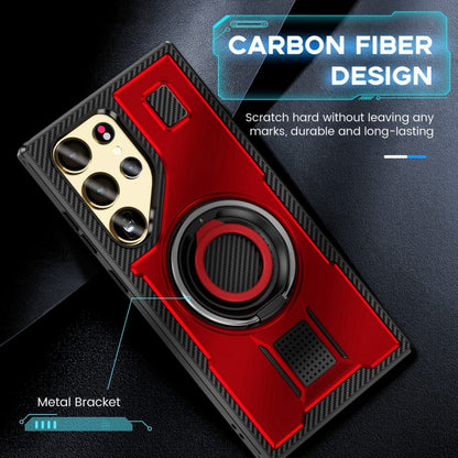 For Samsung Galaxy S25 Ultra 5G Ring Holder Carbon Fiber PC Hybrid TPU Phone Case(Red) - Galaxy S25 Ultra 5G Cases by PMC Jewellery | Online Shopping South Africa | PMC Jewellery | Buy Now Pay Later Mobicred