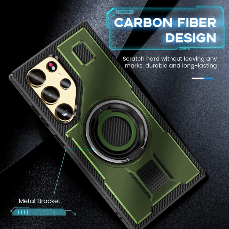 For Samsung Galaxy S25 Ultra 5G Ring Holder Carbon Fiber PC Hybrid TPU Phone Case(Army Green) - Galaxy S25 Ultra 5G Cases by PMC Jewellery | Online Shopping South Africa | PMC Jewellery | Buy Now Pay Later Mobicred