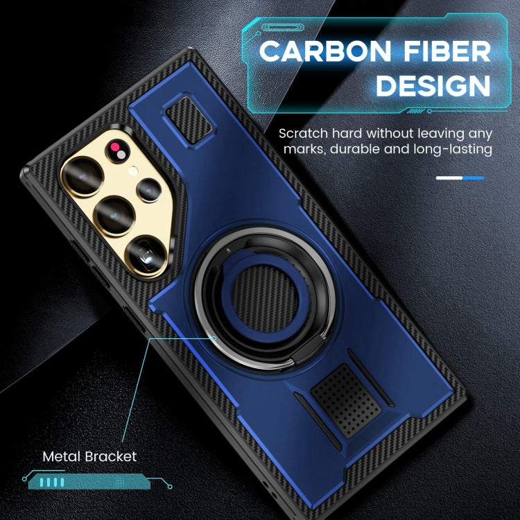 For Samsung Galaxy S25 Ultra 5G Ring Holder Carbon Fiber PC Hybrid TPU Phone Case(Blue) - Galaxy S25 Ultra 5G Cases by PMC Jewellery | Online Shopping South Africa | PMC Jewellery | Buy Now Pay Later Mobicred