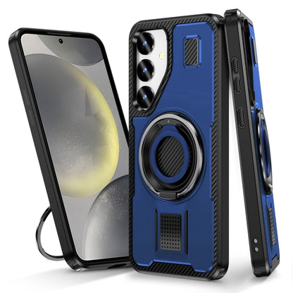 For Samsung Galaxy S25 5G Ring Holder Carbon Fiber PC Hybrid TPU Phone Case(Blue) - Galaxy S25 5G Cases by PMC Jewellery | Online Shopping South Africa | PMC Jewellery | Buy Now Pay Later Mobicred