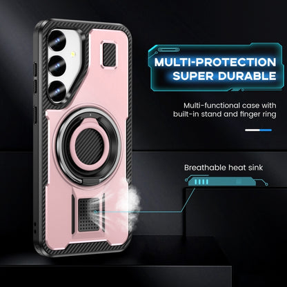 For Samsung Galaxy S25+ 5G Ring Holder Carbon Fiber PC Hybrid TPU Phone Case(Rose Gold) - Galaxy S25+ 5G Cases by PMC Jewellery | Online Shopping South Africa | PMC Jewellery | Buy Now Pay Later Mobicred