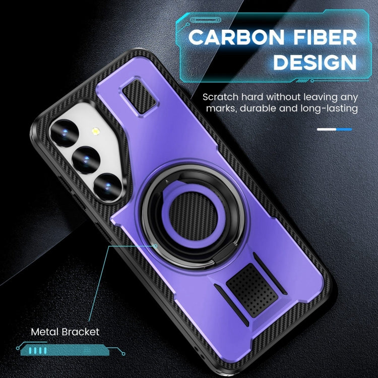 For Samsung Galaxy S25+ 5G Ring Holder Carbon Fiber PC Hybrid TPU Phone Case(Purple) - Galaxy S25+ 5G Cases by PMC Jewellery | Online Shopping South Africa | PMC Jewellery | Buy Now Pay Later Mobicred