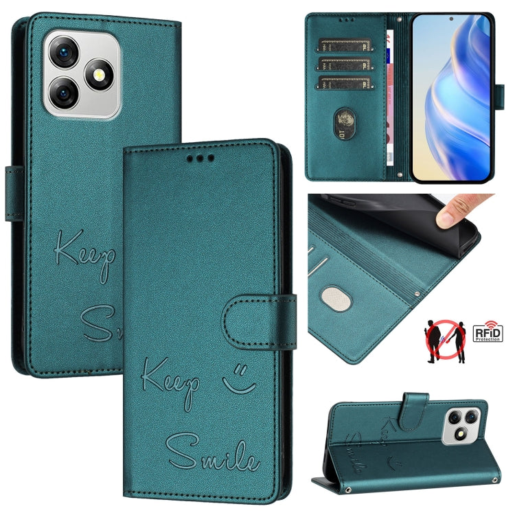 For Ulefone Note 18 Ultra 5G Smile Embossing RFID Leather Phone Case(Peacock Green) - Ulefone Cases by PMC Jewellery | Online Shopping South Africa | PMC Jewellery | Buy Now Pay Later Mobicred