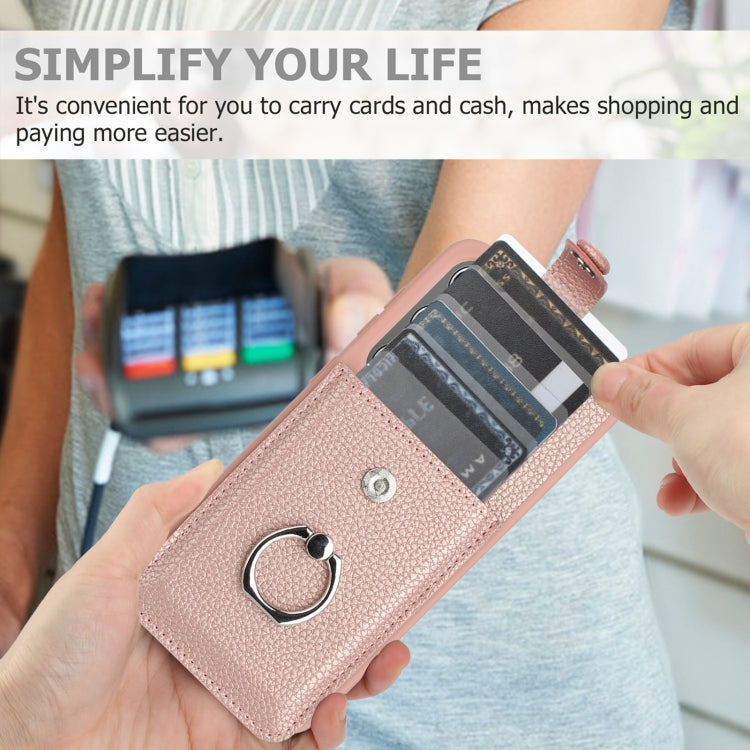 For Samsung Galaxy S25 5G Litchi Texture Drawing Card Bag Ring Holder Phone Case(Blue) - Galaxy S25 5G Cases by PMC Jewellery | Online Shopping South Africa | PMC Jewellery | Buy Now Pay Later Mobicred