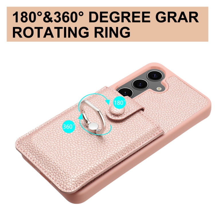 For Samsung Galaxy S25+ 5G Litchi Texture Drawing Card Bag Ring Holder Phone Case(Black) - Galaxy S25+ 5G Cases by PMC Jewellery | Online Shopping South Africa | PMC Jewellery | Buy Now Pay Later Mobicred