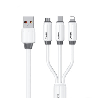 WK WDC-30 Elastic Silicone 1.2m 66W USB to 8 Pin / Type-C / Micro USB Fast Charging Data Cable(White) - Multifunction Cable by WK | Online Shopping South Africa | PMC Jewellery | Buy Now Pay Later Mobicred