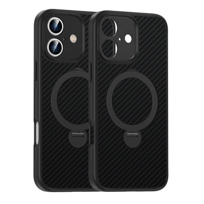 For iPhone 16 Plus Carbon Fiber MagSafe 360 Degree Rotating Holder Phone Case(Black) - iPhone 16 Plus Cases by PMC Jewellery | Online Shopping South Africa | PMC Jewellery | Buy Now Pay Later Mobicred