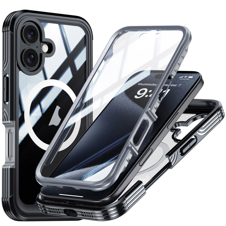 For iPhone 16 Tempered Glass MagSafe Phone Case(Black Grey) - iPhone 16 Cases by PMC Jewellery | Online Shopping South Africa | PMC Jewellery | Buy Now Pay Later Mobicred