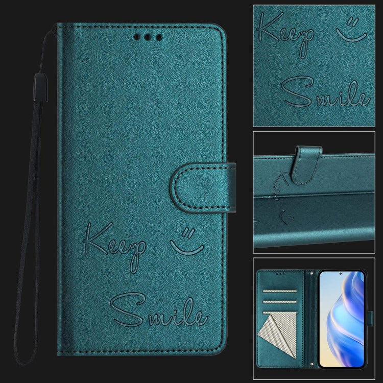 For Huawei Pura 70 Pro Smile Embossing RFID Leather Phone Case(Peacock Green) - Huawei Cases by PMC Jewellery | Online Shopping South Africa | PMC Jewellery | Buy Now Pay Later Mobicred