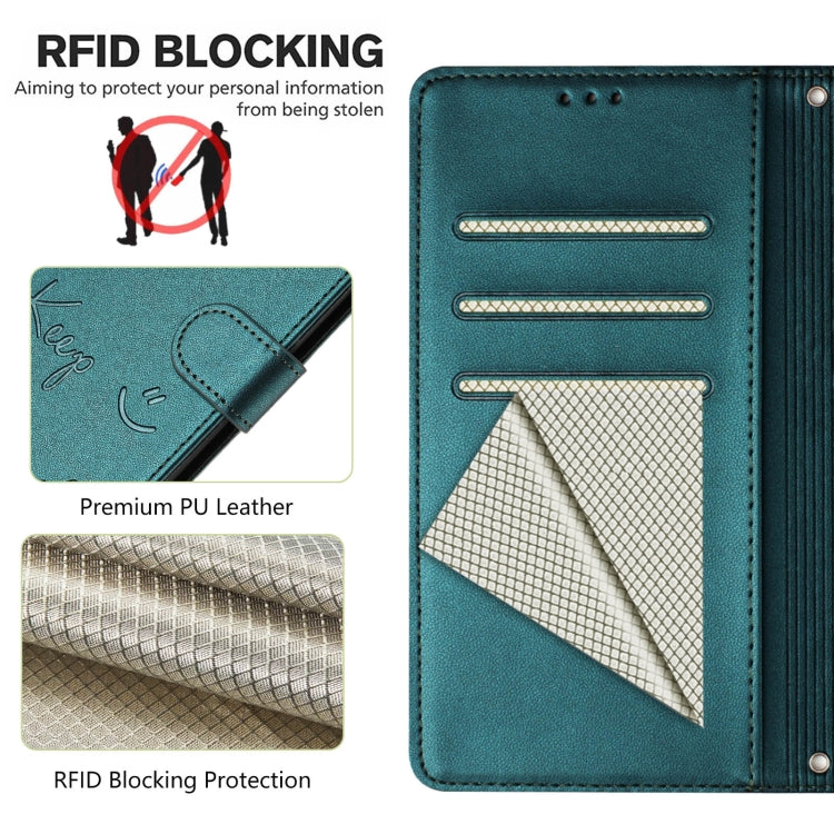 For Huawei Pura 70 Pro Smile Embossing RFID Leather Phone Case(Peacock Green) - Huawei Cases by PMC Jewellery | Online Shopping South Africa | PMC Jewellery | Buy Now Pay Later Mobicred