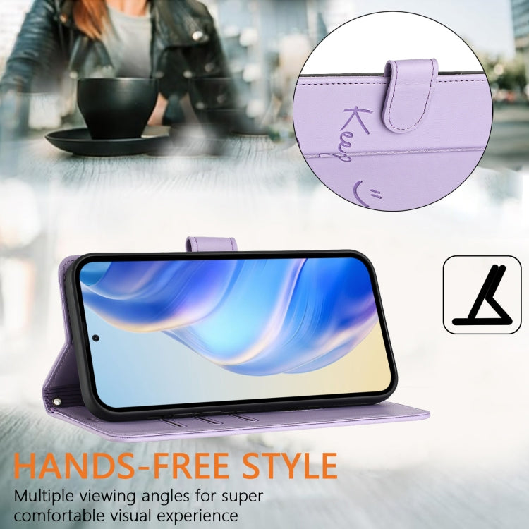 For Huawei Pura 70 Pro Smile Embossing RFID Leather Phone Case(Light Purple) - Huawei Cases by PMC Jewellery | Online Shopping South Africa | PMC Jewellery | Buy Now Pay Later Mobicred