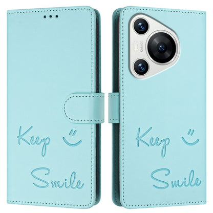 For Huawei Pura 70 Smile Embossing RFID Leather Phone Case(Mint Green) - Huawei Cases by PMC Jewellery | Online Shopping South Africa | PMC Jewellery | Buy Now Pay Later Mobicred