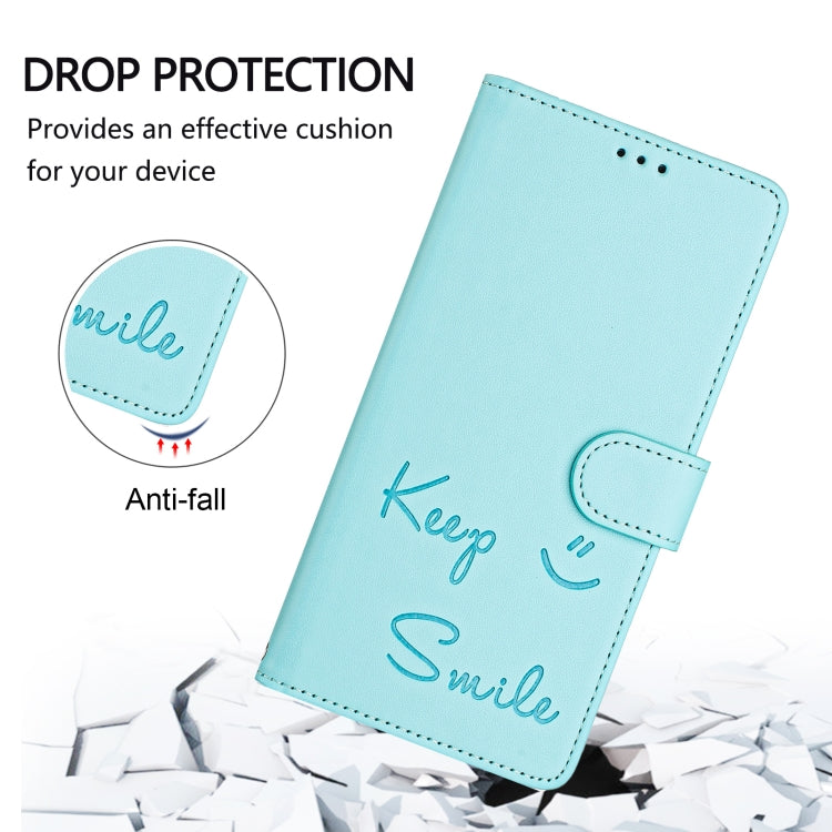 For Huawei Pura 70 Smile Embossing RFID Leather Phone Case(Mint Green) - Huawei Cases by PMC Jewellery | Online Shopping South Africa | PMC Jewellery | Buy Now Pay Later Mobicred