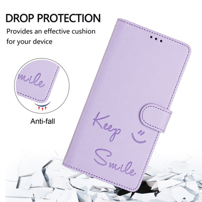 For Huawei Pura 70 Smile Embossing RFID Leather Phone Case(Light Purple) - Huawei Cases by PMC Jewellery | Online Shopping South Africa | PMC Jewellery | Buy Now Pay Later Mobicred