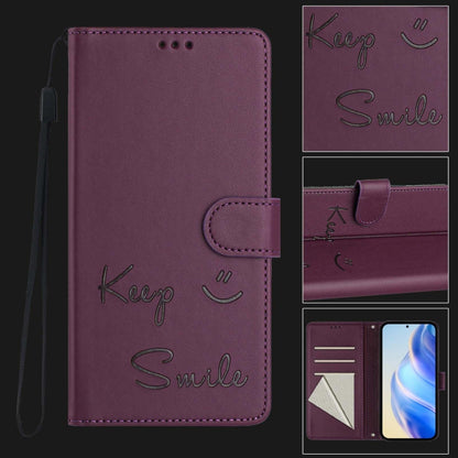 For Honor Magic6 Pro 5G Global Smile Embossing RFID Leather Phone Case(Violet) - Honor Cases by PMC Jewellery | Online Shopping South Africa | PMC Jewellery | Buy Now Pay Later Mobicred