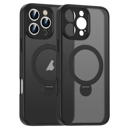 For iPhone 16 Pro Max Matte Texture 360 Degree Rotary Tone Holder MagSafe Phone Case(Black) - iPhone 16 Pro Max Cases by PMC Jewellery | Online Shopping South Africa | PMC Jewellery | Buy Now Pay Later Mobicred