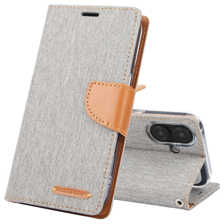 For iPhone 16 Plus GOOSPERY CANVAS DIARY Fabric Texture Flip Leather Phone Case(Grey) - iPhone 16 Plus Cases by GOOSPERY | Online Shopping South Africa | PMC Jewellery | Buy Now Pay Later Mobicred