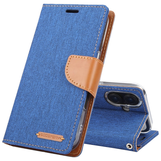 For iPhone 16 GOOSPERY CANVAS DIARY Fabric Texture Flip Leather Phone Case(Blue) - iPhone 16 Cases by GOOSPERY | Online Shopping South Africa | PMC Jewellery | Buy Now Pay Later Mobicred