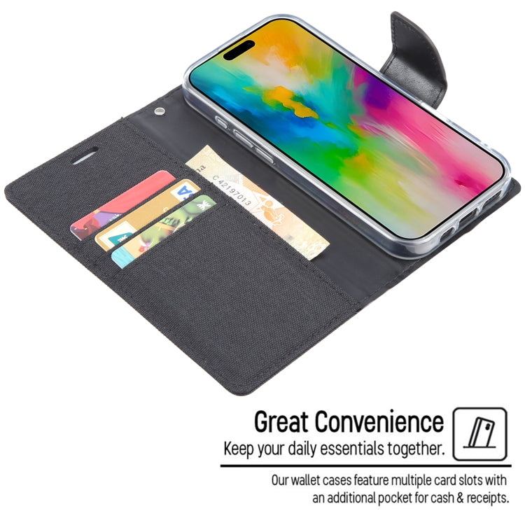 For iPhone 16 Pro GOOSPERY CANVAS DIARY Fabric Texture Flip Leather Phone Case(Black) - iPhone 16 Pro Cases by GOOSPERY | Online Shopping South Africa | PMC Jewellery | Buy Now Pay Later Mobicred