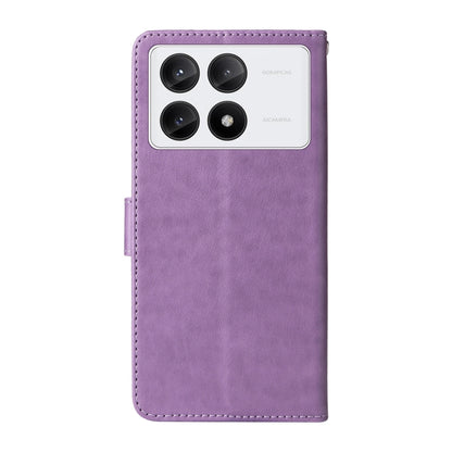 For Redmi K70 / K70 Pro Embossed Butterfly Flowers Leather Phone Case(Purple) - K70 Cases by PMC Jewellery | Online Shopping South Africa | PMC Jewellery | Buy Now Pay Later Mobicred