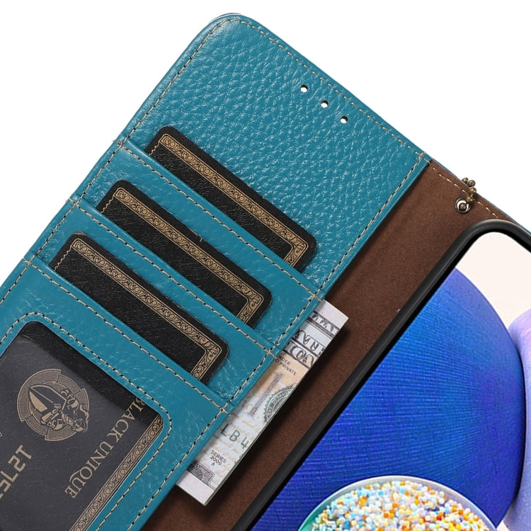 For Motorola Edge 50 Neo Genuine Leather Litchi Texture RFID Leather Phone Case(Blue) - Motorola Cases by PMC TechLife | Online Shopping South Africa | PMC TechLife | Buy Now Pay Later Mobicred