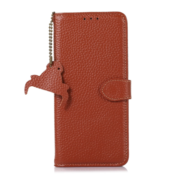 For Motorola Moto G35 Genuine Leather Litchi Texture RFID Leather Phone Case(Coffee) - Motorola Cases by PMC TechLife | Online Shopping South Africa | PMC TechLife | Buy Now Pay Later Mobicred