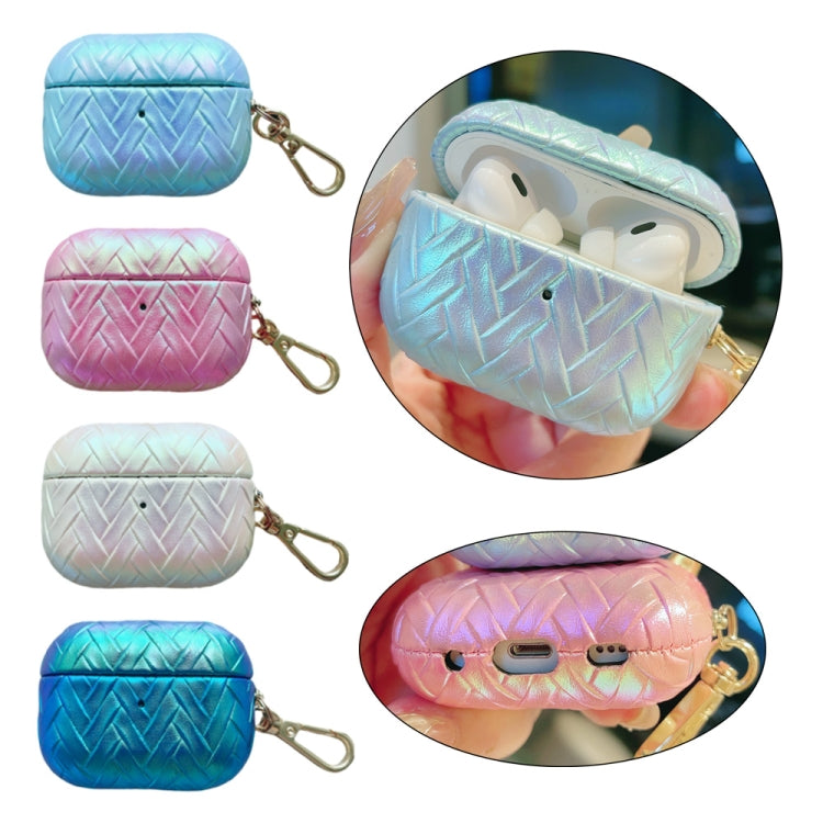 For AirPods 4 Colorful Weaving Texture Earbuds Box PC Case with Hook(Pink) - For AirPods 4 by PMC Jewellery | Online Shopping South Africa | PMC Jewellery | Buy Now Pay Later Mobicred