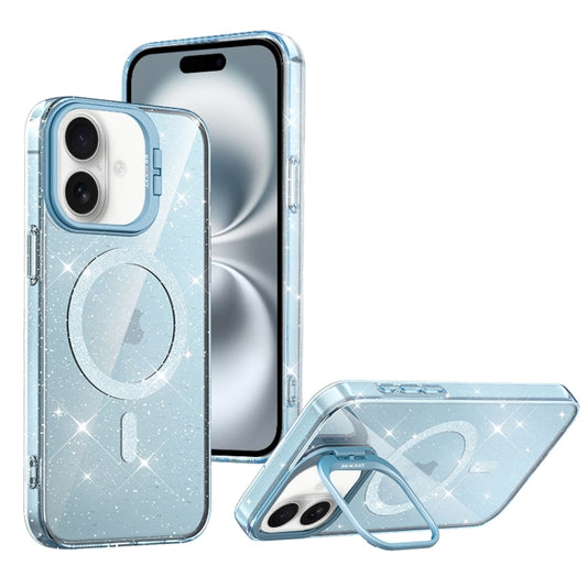 For iPhone 16 Shiny Shield MagSafe Lens Holder Phone Case(Blue) - iPhone 16 Cases by PMC Jewellery | Online Shopping South Africa | PMC Jewellery | Buy Now Pay Later Mobicred