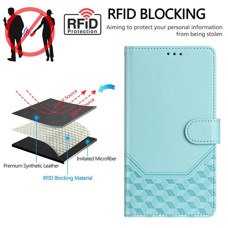 For iPhone 16e Honeycomb Embossing RFID Leather Phone Case(Mint Green) - iPhone 16e Cases by PMC TechLife | Online Shopping South Africa | PMC TechLife | Buy Now Pay Later Mobicred