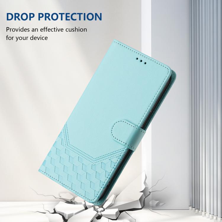 For iPhone 16e Honeycomb Embossing RFID Leather Phone Case(Mint Green) - iPhone 16e Cases by PMC TechLife | Online Shopping South Africa | PMC TechLife | Buy Now Pay Later Mobicred