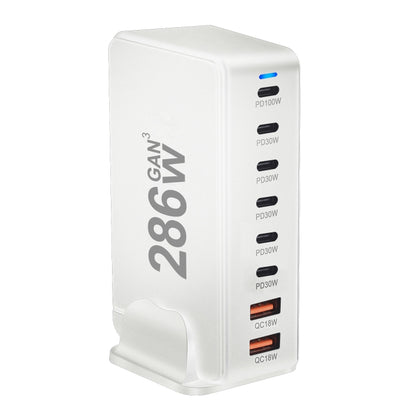 YMX-986 286W 6 Type-C, 2 USB 8-Ports Desktop Fast Charger, Plug Type:UK Plug(White) - Multifunction Charger by PMC Jewellery | Online Shopping South Africa | PMC Jewellery | Buy Now Pay Later Mobicred