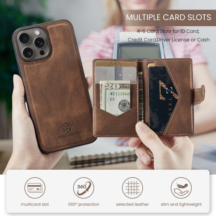 For iPhone 16 Pro JEEHOOD J01 Retro Magnetic Detachable Wallet Phone Case(Brown) - free shipping - PMC Jewellery - Order now!