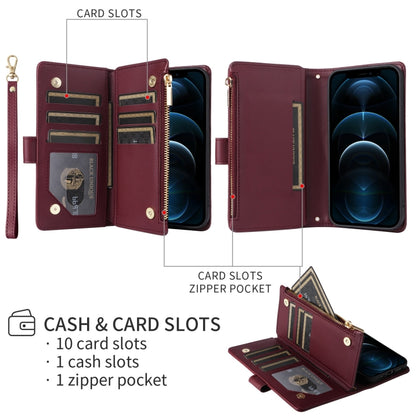 For iPhone 16 Plus Crossbody Zipper Wallet Rhombus Leather Phone Case(Wine Red) - iPhone 16 Plus Cases by PMC Jewellery | Online Shopping South Africa | PMC Jewellery | Buy Now Pay Later Mobicred