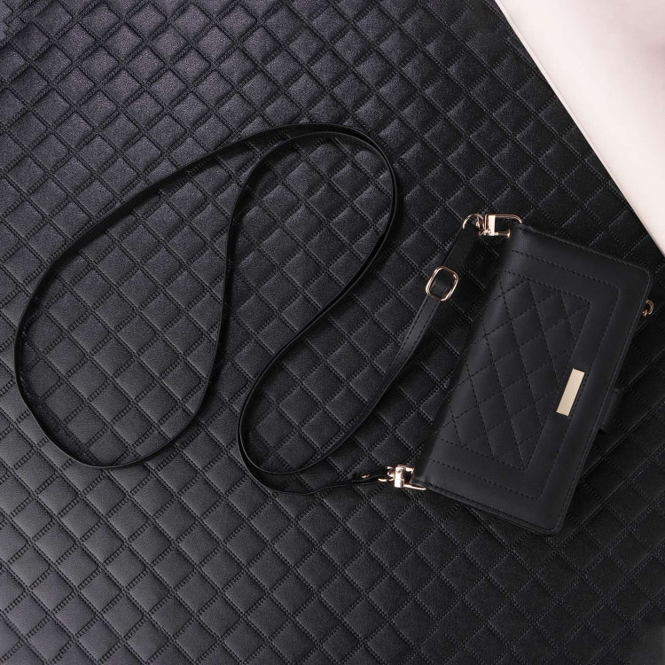 For Google Pixel 6a Crossbody Zipper Wallet Rhombus Leather Phone Case(Black) - Google Cases by PMC TechLife | Online Shopping South Africa | PMC TechLife | Buy Now Pay Later Mobicred