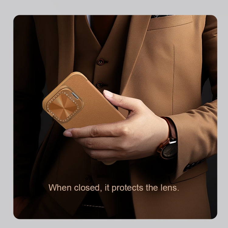 For iPhone 16 NILLKIN Qin Prop Series Flip Camera Cover Design Leather Phone Case(Brown) - iPhone 16 Cases by NILLKIN | Online Shopping South Africa | PMC Jewellery | Buy Now Pay Later Mobicred