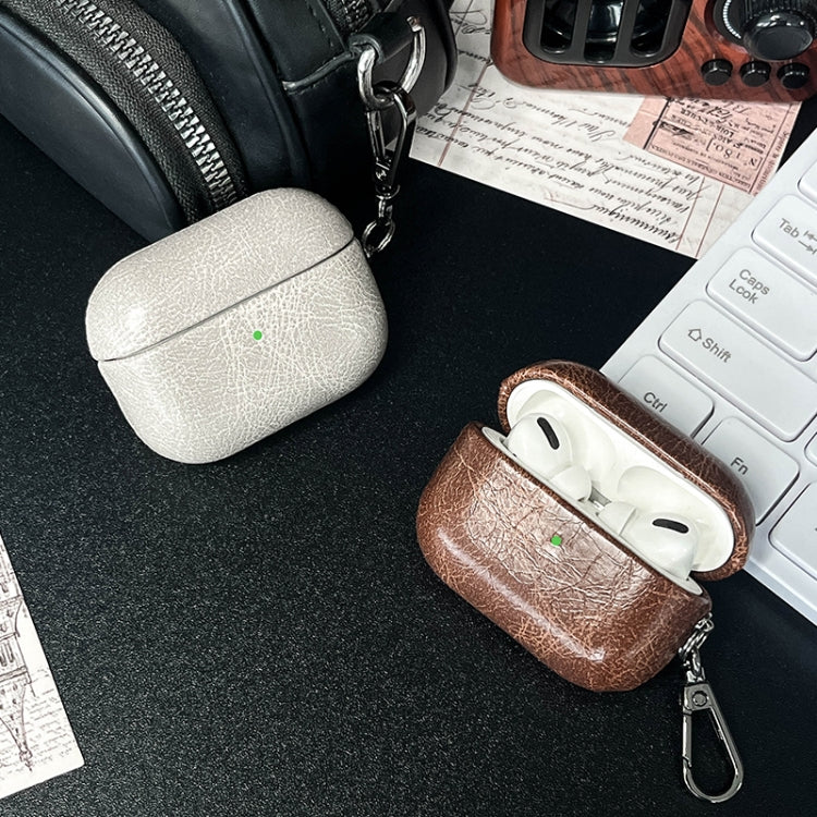 For AirPods 4 Retro Oil Leather Bluetooth Earphones Protective Case(Apricot) - For AirPods 4 by PMC Jewellery | Online Shopping South Africa | PMC Jewellery | Buy Now Pay Later Mobicred