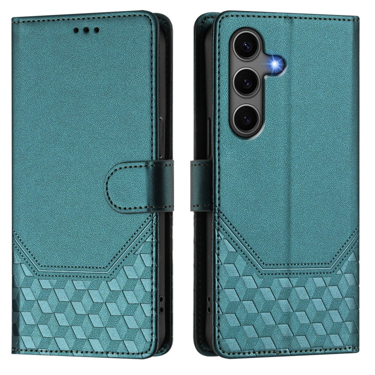 For Samsung Galaxy S25+ 5G Honeycomb Embossing RFID Leather Phone Case(Peacock Green) - Galaxy S25+ 5G Cases by PMC Jewellery | Online Shopping South Africa | PMC Jewellery | Buy Now Pay Later Mobicred