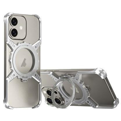 For iPhone 16 Mechanical Gear MagSafe Holder Borderless Metal Phone Case(Silver) - iPhone 16 Cases by PMC Jewellery | Online Shopping South Africa | PMC Jewellery | Buy Now Pay Later Mobicred