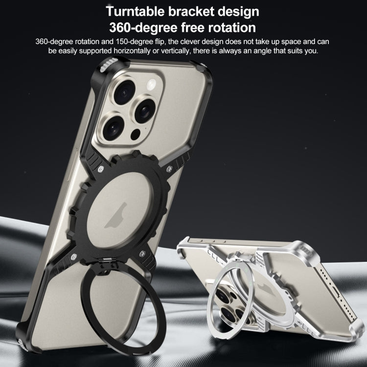 For iPhone 16 Mechanical Gear MagSafe Holder Borderless Metal Phone Case(Silver) - iPhone 16 Cases by PMC Jewellery | Online Shopping South Africa | PMC Jewellery | Buy Now Pay Later Mobicred