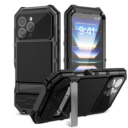 For iPhone 16 Pro Max R-JUST Life Waterproof Dustproof Shockproof Holder Phone Case(Black) - iPhone 16 Pro Max Cases by R-JUST | Online Shopping South Africa | PMC Jewellery | Buy Now Pay Later Mobicred