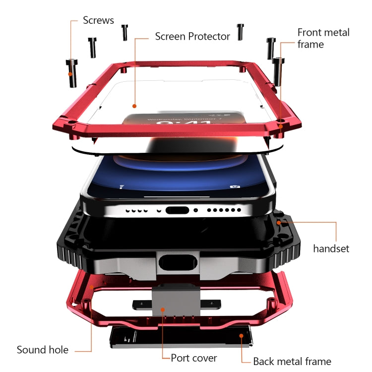 For iPhone 16 Plus R-JUST Life Waterproof Dustproof Shockproof Holder Phone Case(Red) - free shipping - PMC Jewellery - Order now!