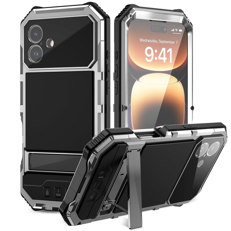 For iPhone 16 Plus R-JUST Life Waterproof Dustproof Shockproof Holder Phone Case(Silver) - free shipping - PMC Jewellery - Order now!